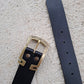 Cinturón de piel negro 4cm hebilla patillas oro viejo
