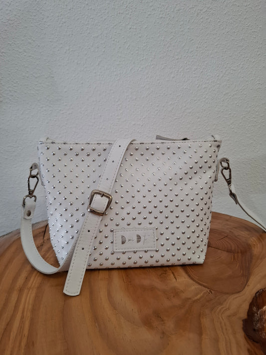 Bolso bandolera YERA piel blanco puntos relieve