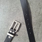 Cinturón hombre de piel negro 3cm hebilla plata vieja