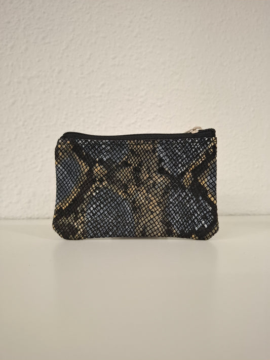 Monedero de piel estampado serpiente negro azul beige