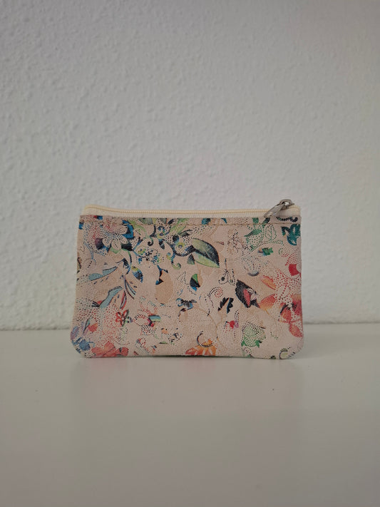 Monedero de piel flores beige