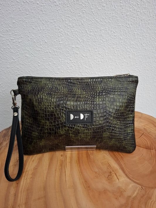 Bolso de mano DOBRA piel escama cocodrilo verde y negro