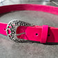 Cinturón de piel rosa 3cm hebilla plata vieja