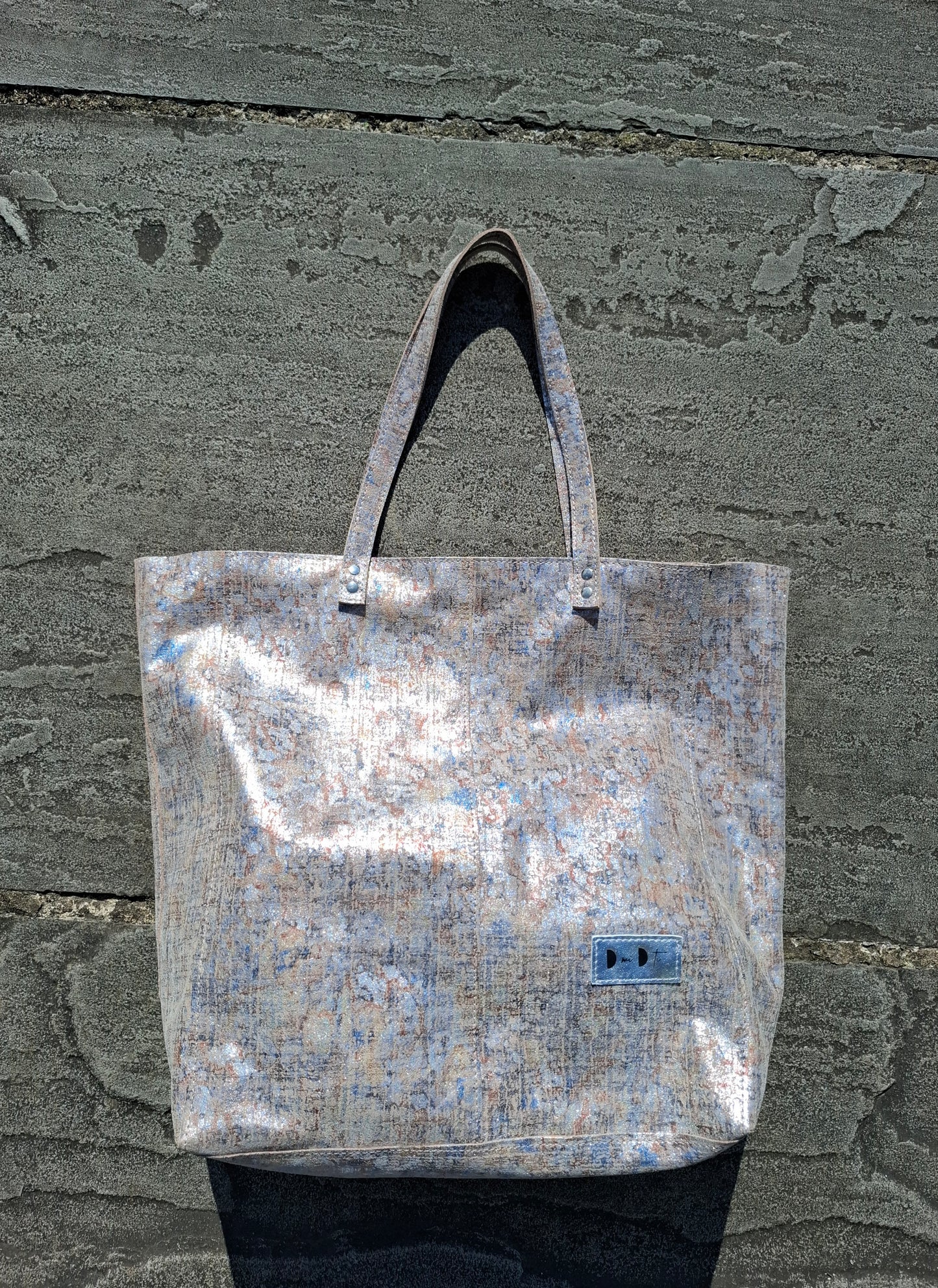 Bolso shopper VEGA XL piel jaspeado beige y plata