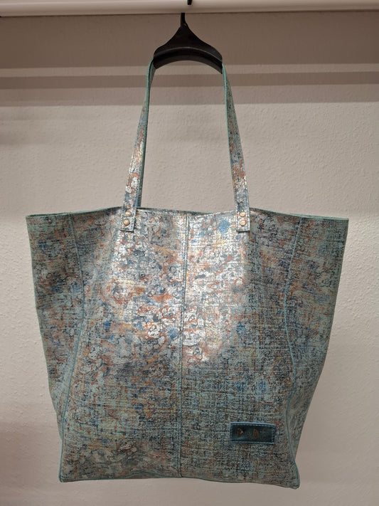 Bolso shopper VEGA XL piel jaspeado brillo azul