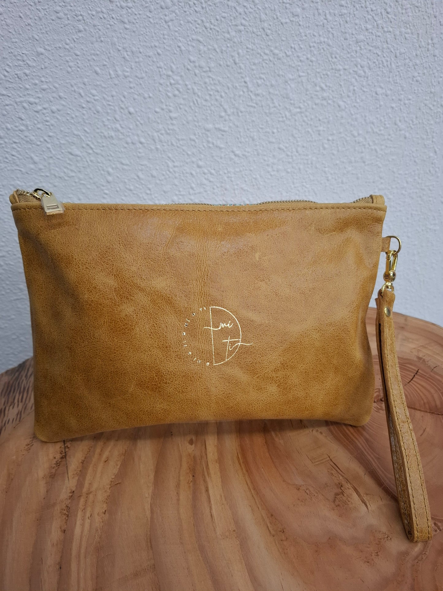 Bolso de mano DOBRA piel azul y mostaza