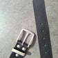 Cinturón hombre de piel negro 4cm hebilla plata vieja muescas