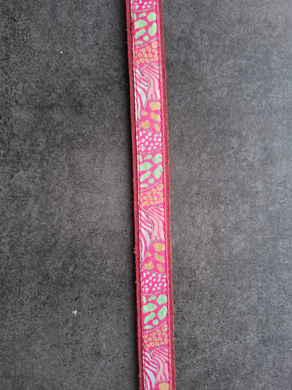 Correa de perro piel y cinta brillo rosa