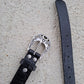 Cinturón de piel negro coco 3cm hebilla plata vieja