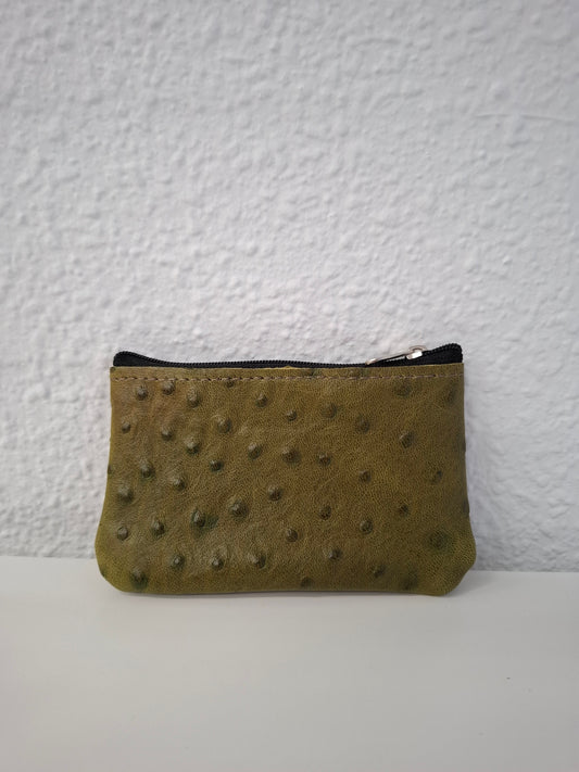 Monedero de piel verde estampado avestruz