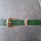 Cinturón de piel verde 2cm hebilla oro viejo
