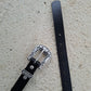 Cinturón de piel negro 2,5cm hebilla plata vieja