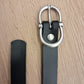 Cinturón de piel negro 2cm hebilla ocho plata vieja