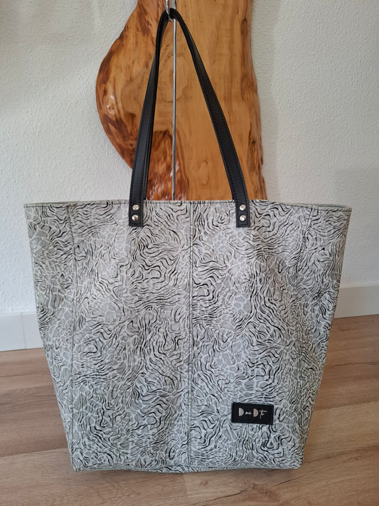 Bolso shopper VEGA XL piel negro y gris reflejos plateados
