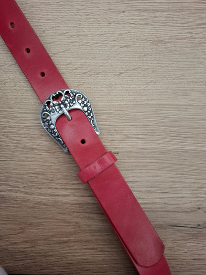 Cinturón de piel rosa 3cm hebilla lazo plata vieja