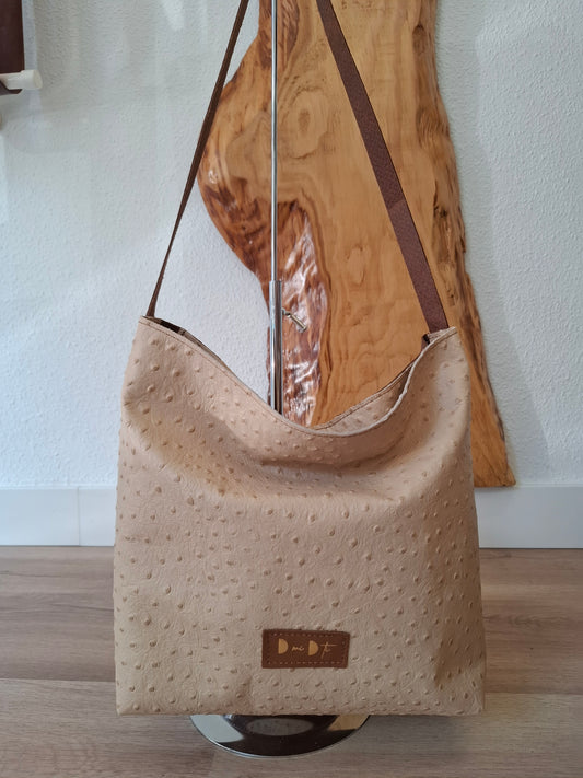 Bolso IGUÑA piel avestruz beige