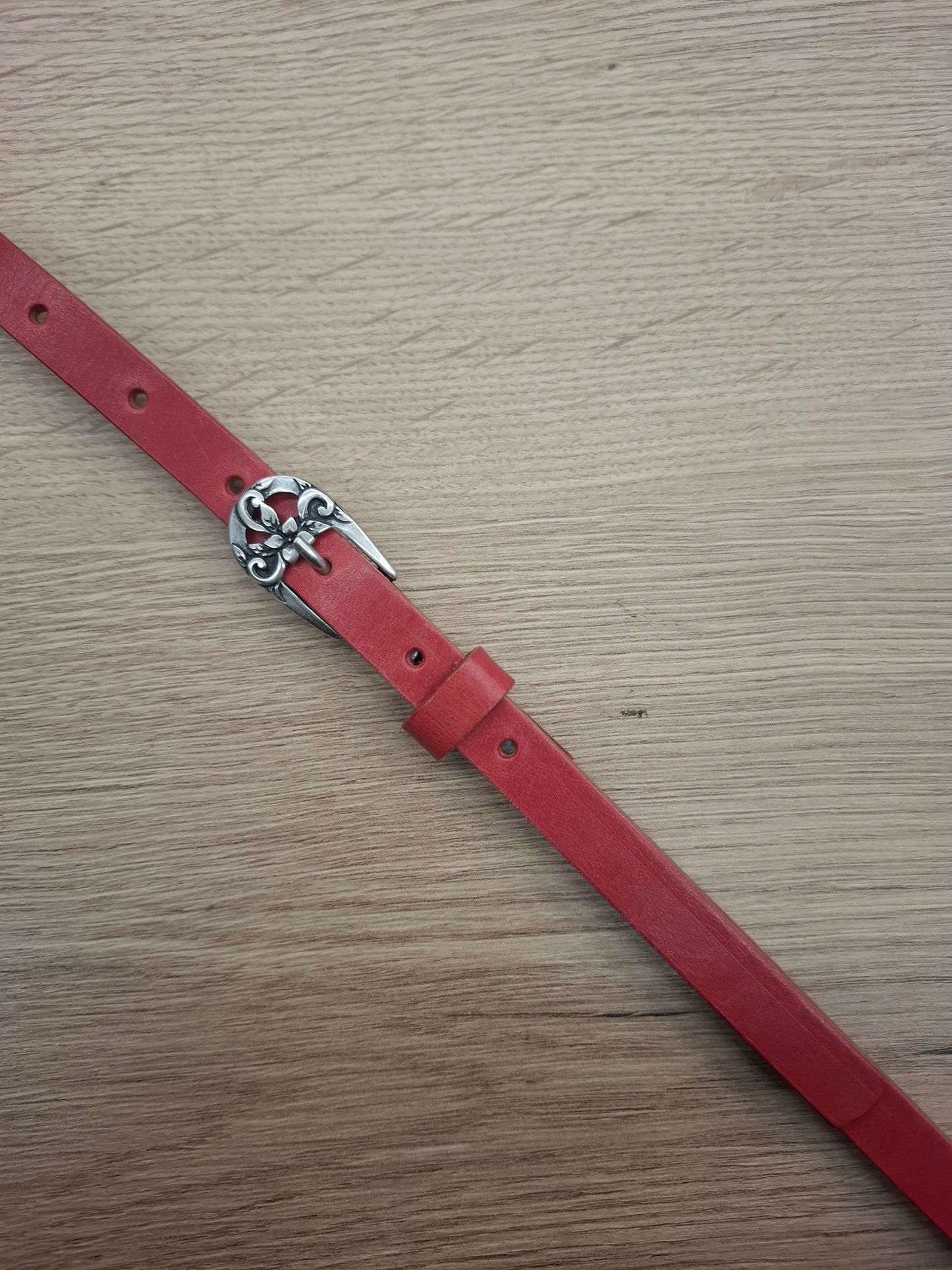 Cinturón de piel rosa 1,5cm hebilla plata vieja