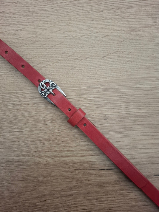 Cinturón de piel rosa 1,5cm hebilla plata vieja
