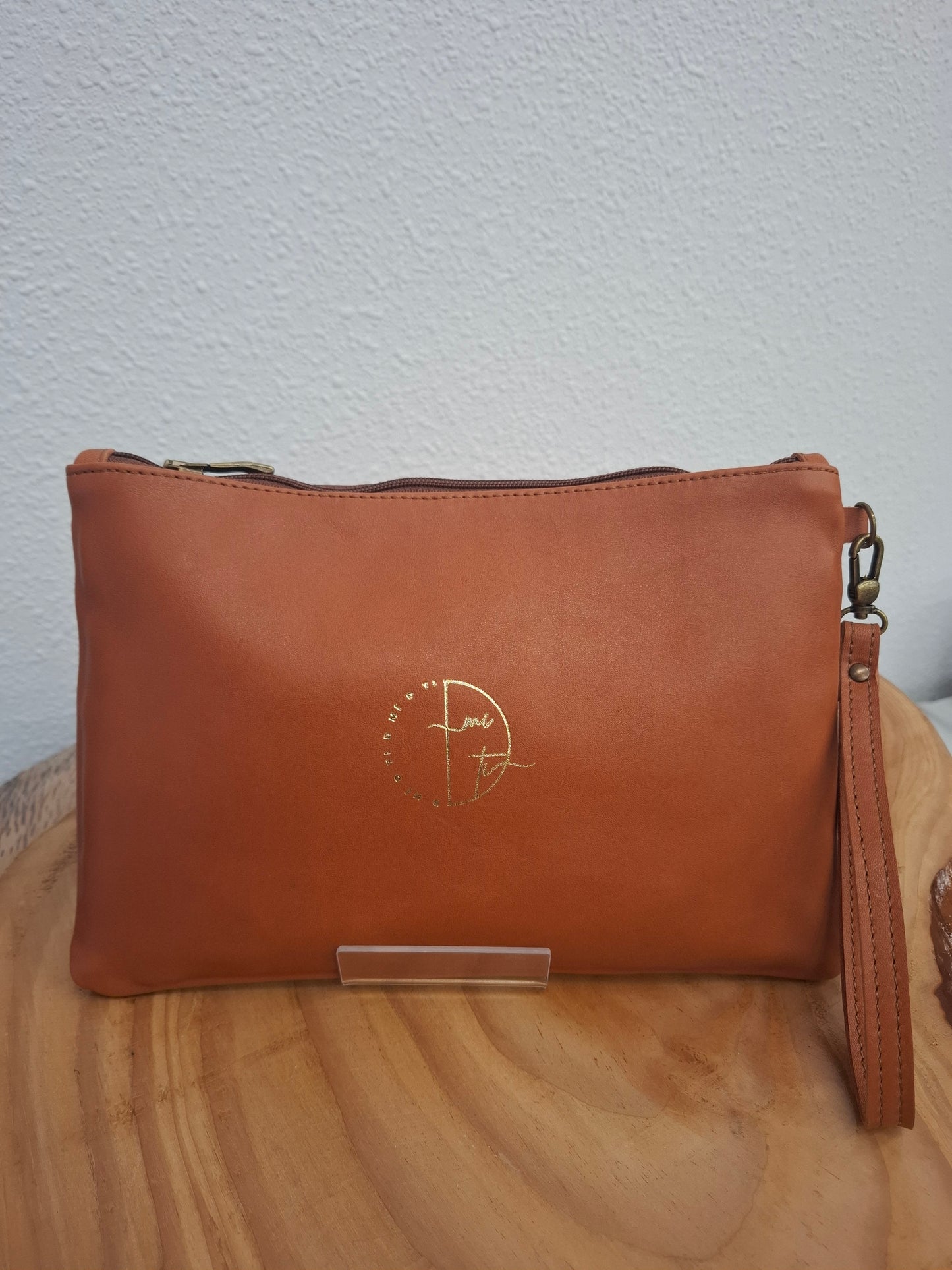 Bolso de mano DOBRA piel madera y camel
