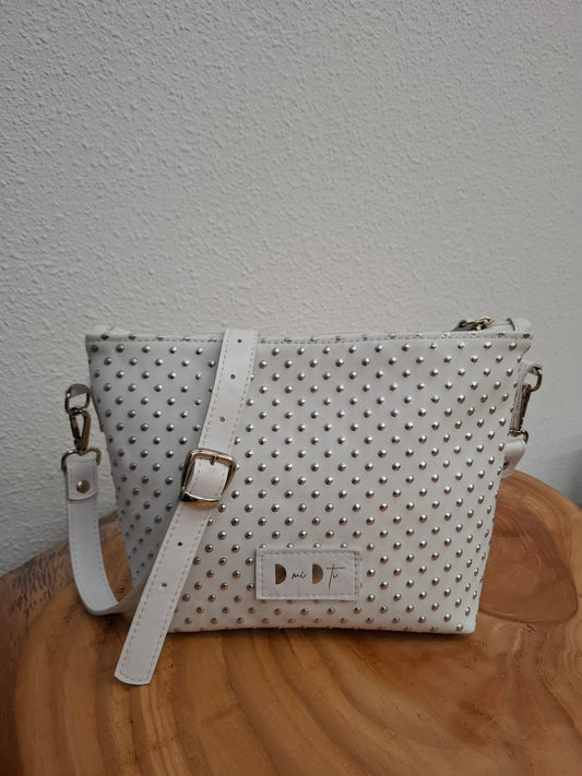 Bolso bandolera YERA piel blanco puntos relieve