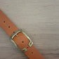 Cinturón de piel camel 4cm hebilla oro viejo patillas