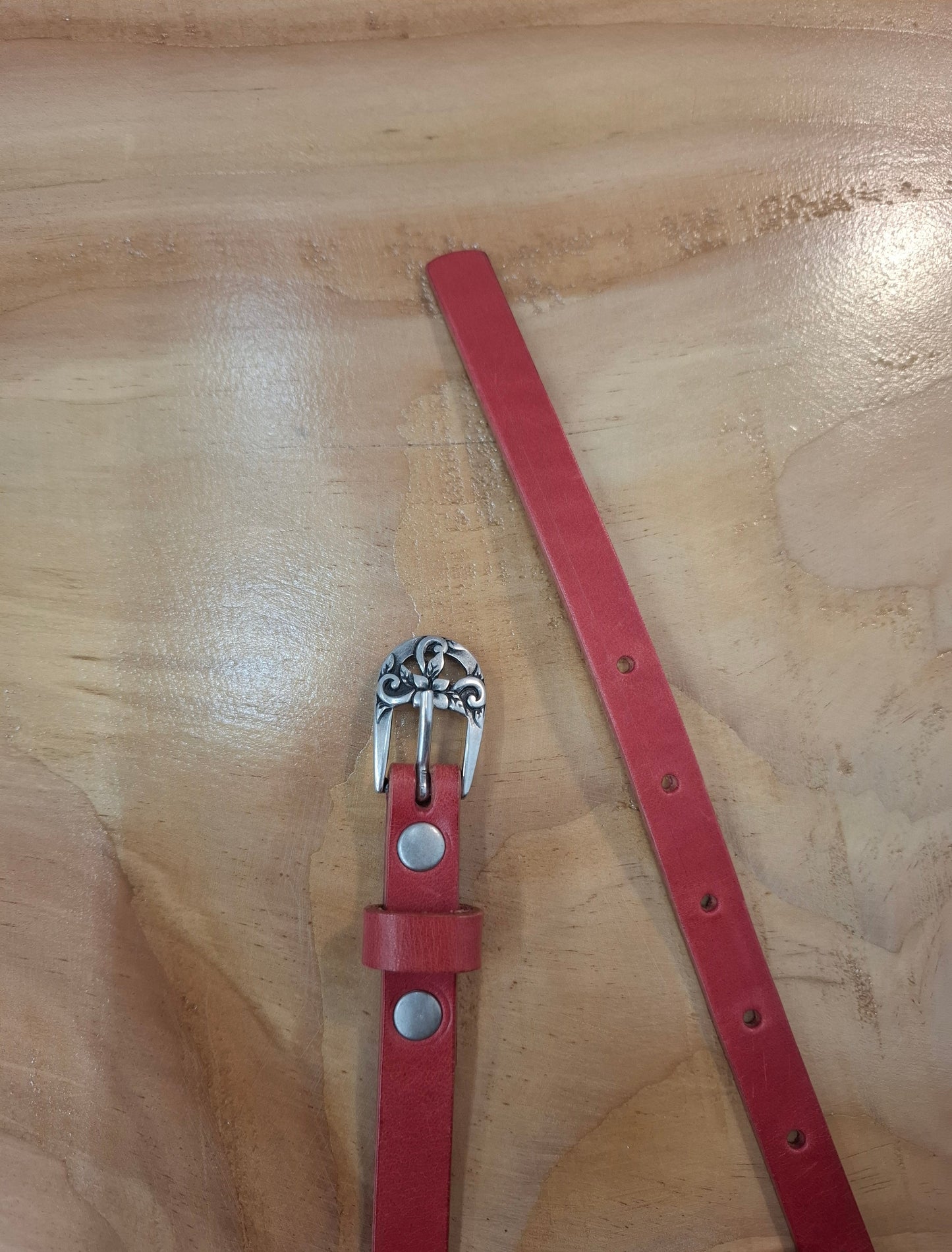 Cinturón de piel rosa 1,5cm hebilla plata vieja