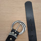 Cinturón de piel negro 3,5cm hebilla plata vieja ola