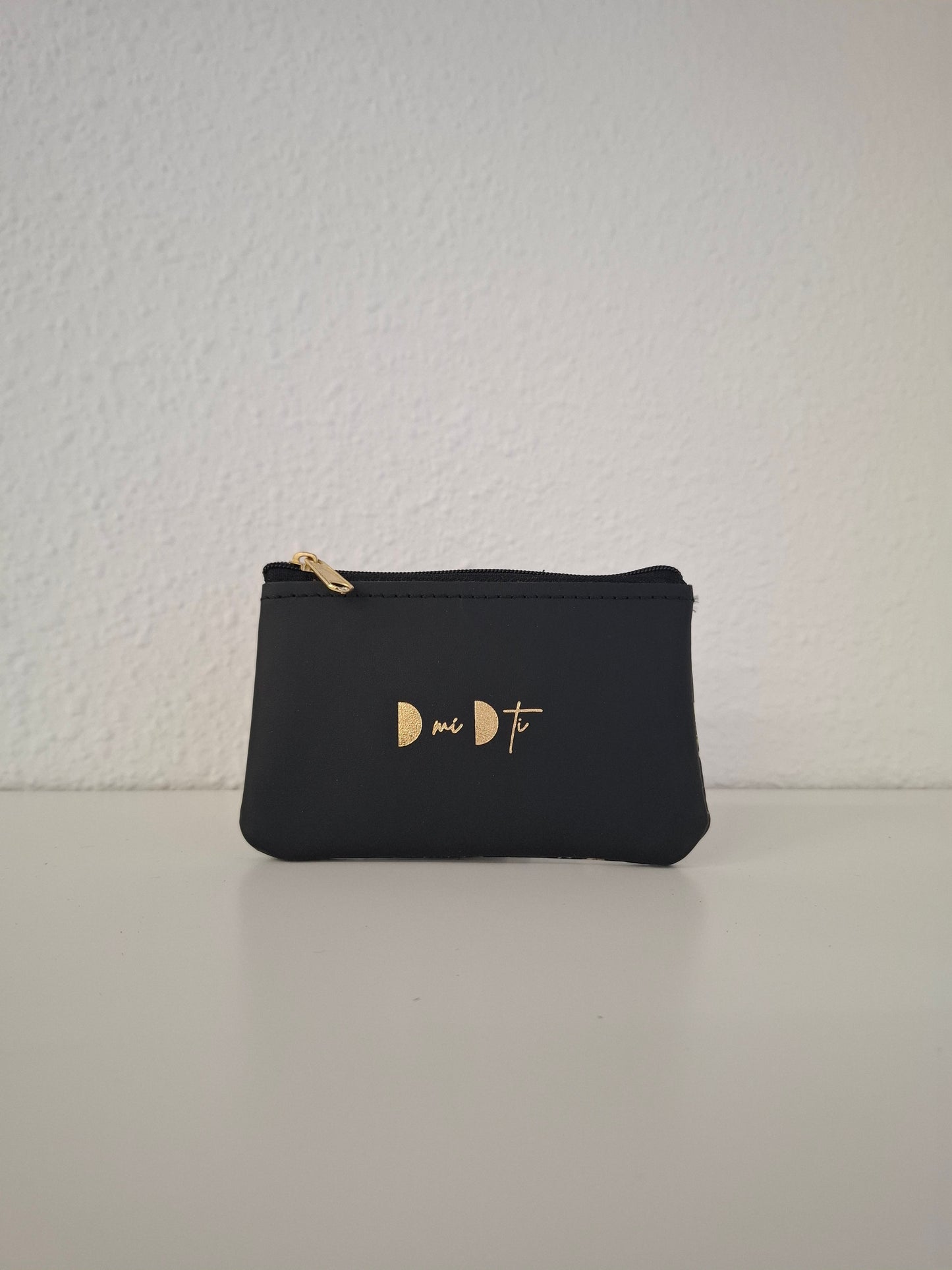 Monedero de piel flores negro marrón