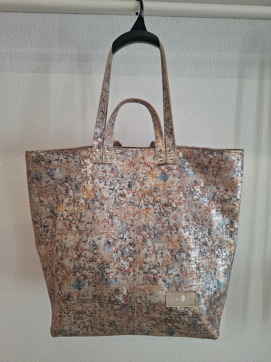 Bolso shopper VEGA XL piel jaspeado brillo beige doble asa