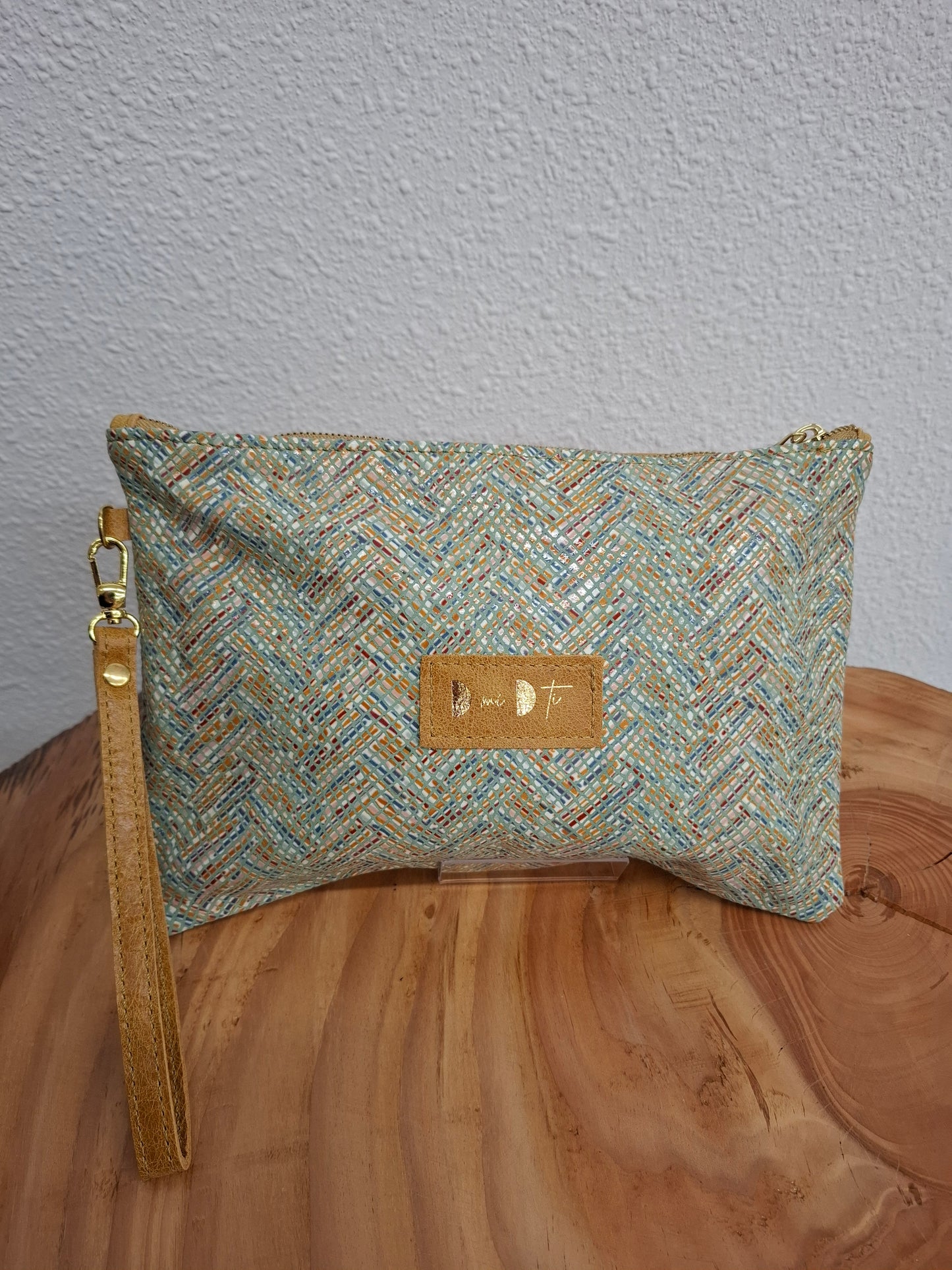 Bolso de mano DOBRA piel azul y mostaza