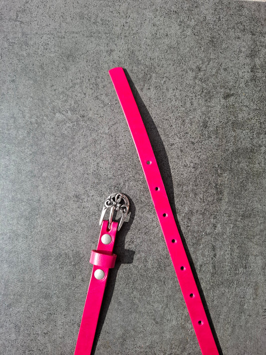 Cinturón de piel rosa 1,5cm hebilla plata vieja