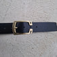 Cinturón de piel negro 4cm hebilla patillas oro viejo