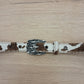 Cinturón de piel con pelo vaca 2,5cm hebilla lagartijas plata vieja