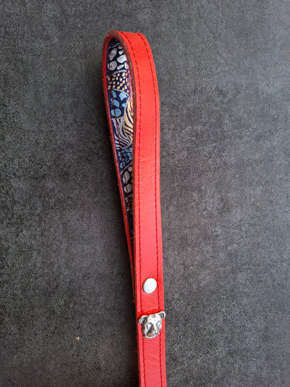 Correa de perro piel y cinta brillo rojo y azul
