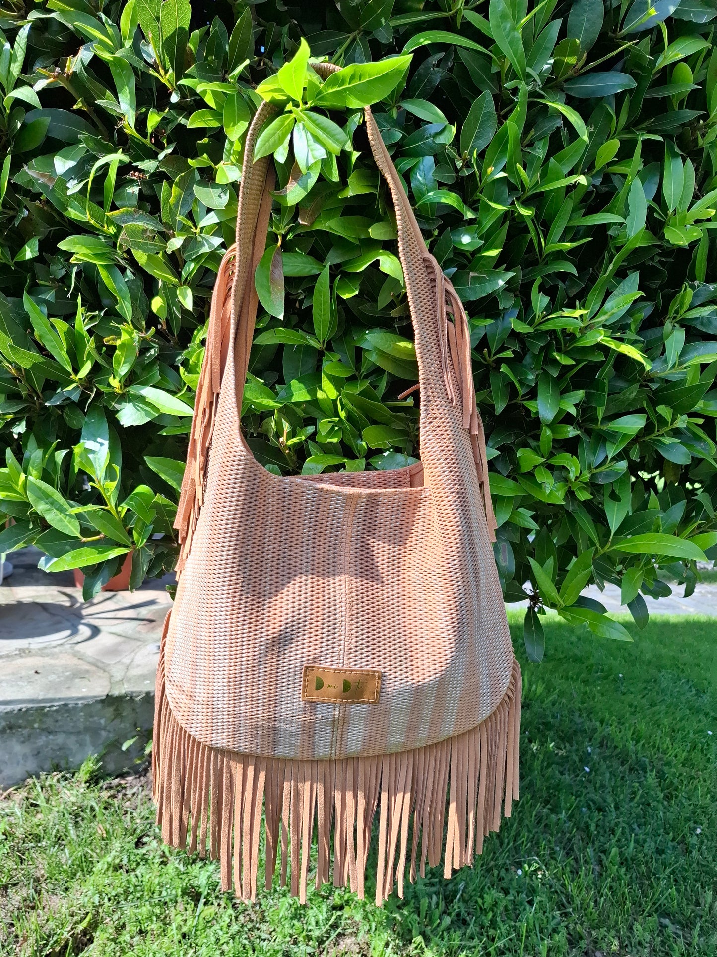 Bolso SOTO serraje flecos estampado red camel