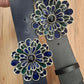 Cinturón de piel 5cm hebilla flor azul y verde