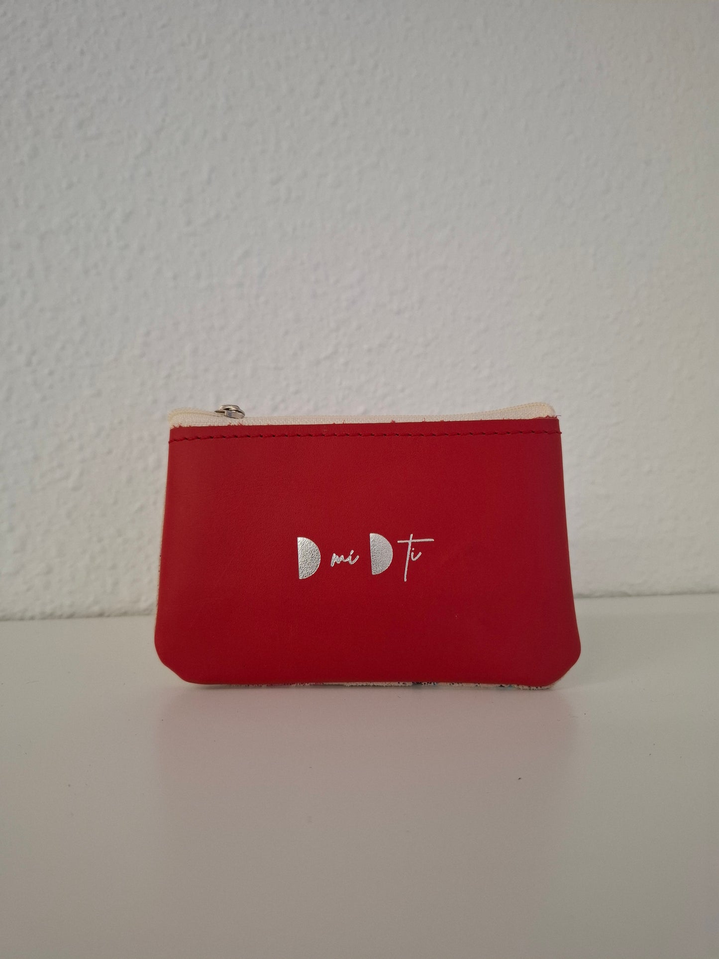 Monedero de piel flores beige