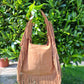 Bolso SOTO serraje flecos estampado leopardo camel