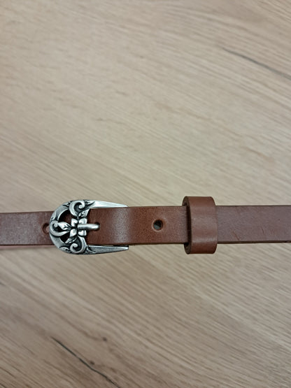 Cinturón de piel marrón 1,5cm hebilla plata vieja