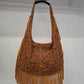 Bolso SOTO serraje flecos leopardo camel