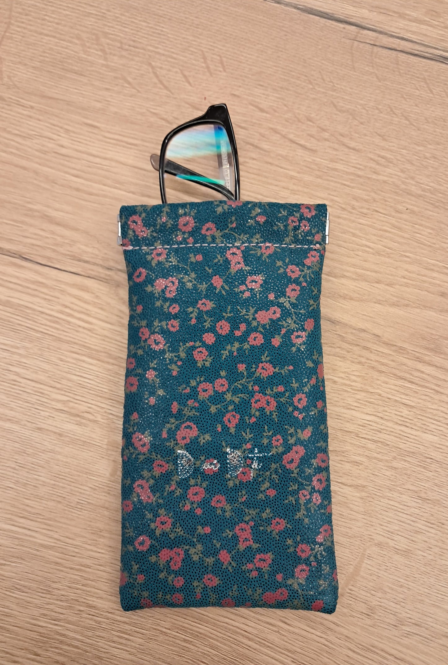 Funda gafas piel flores azul