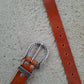 Cinturón de piel camel 3cm hebilla serpiente plata vieja