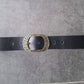 Cinturón de piel negro 4cm hebilla oro viejo puntos