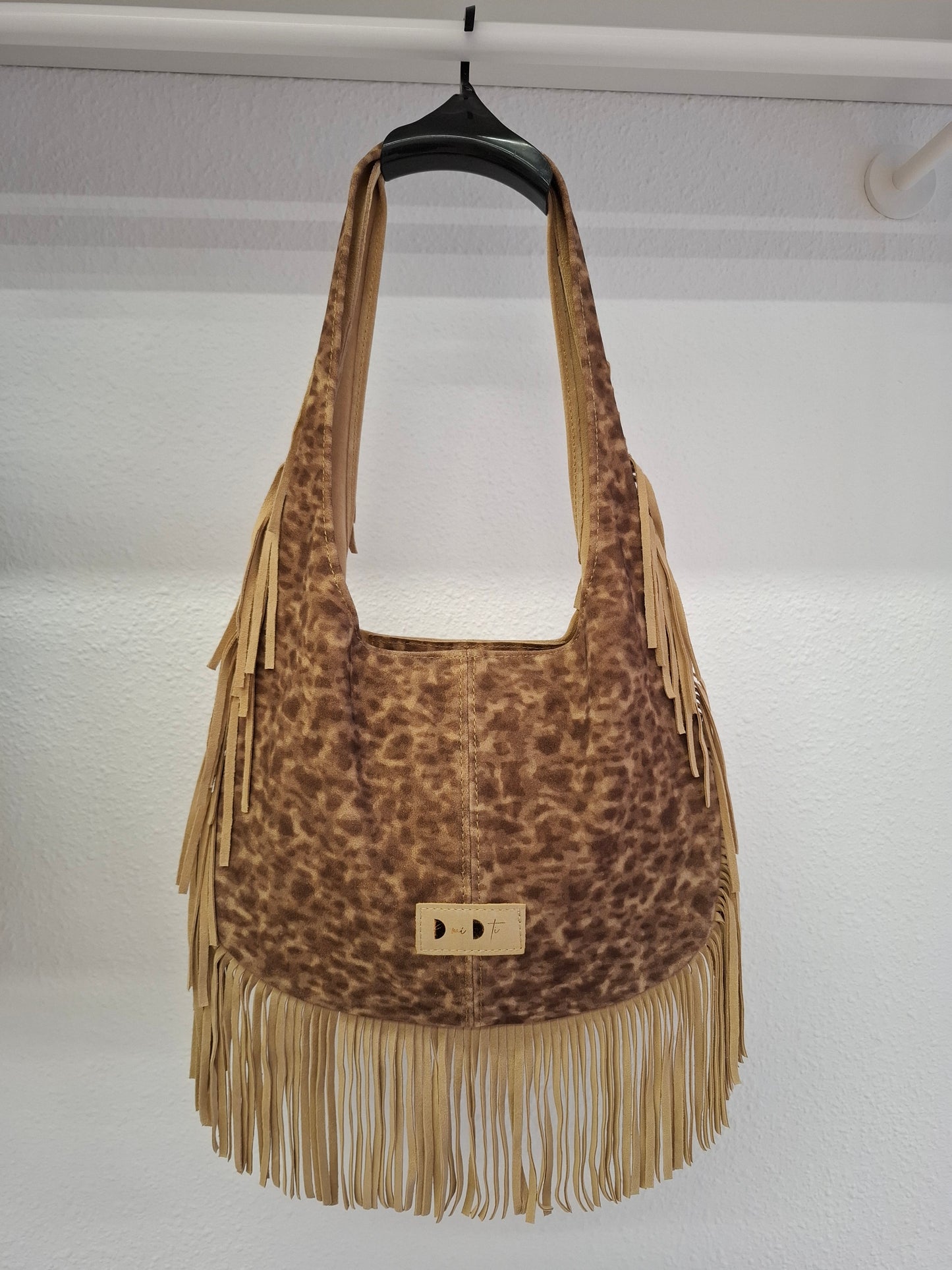 Bolso SOTO serraje flecos leopardo amarillo