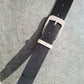 Cinturón hombre de piel negro 3,5cm hebilla plata vieja