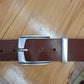 Cinturón hombre de piel marrón 4cm hebilla plata vieja con raya negra