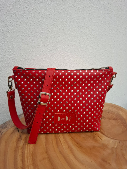 Bolso bandolera YERA piel rojo puntos relieve