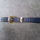 Cinturón de piel azul 2cm hebilla oro viejo