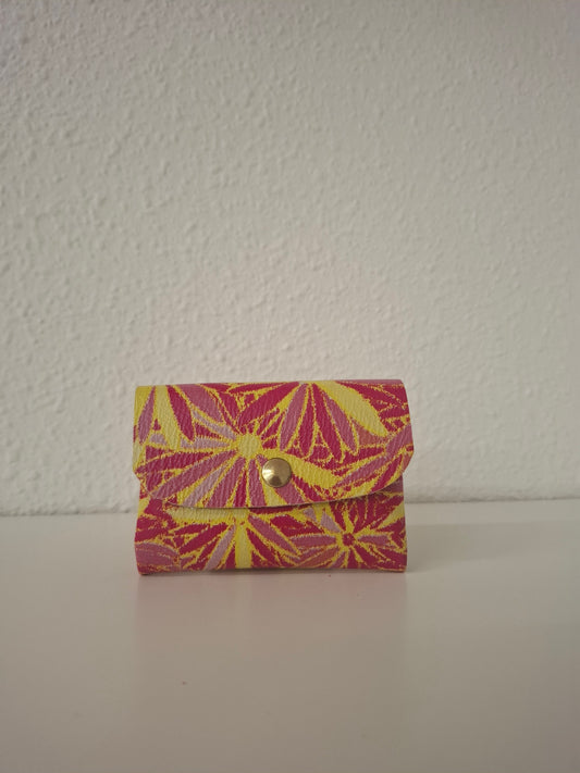 Monedero corchete piel flores rosa amarillo