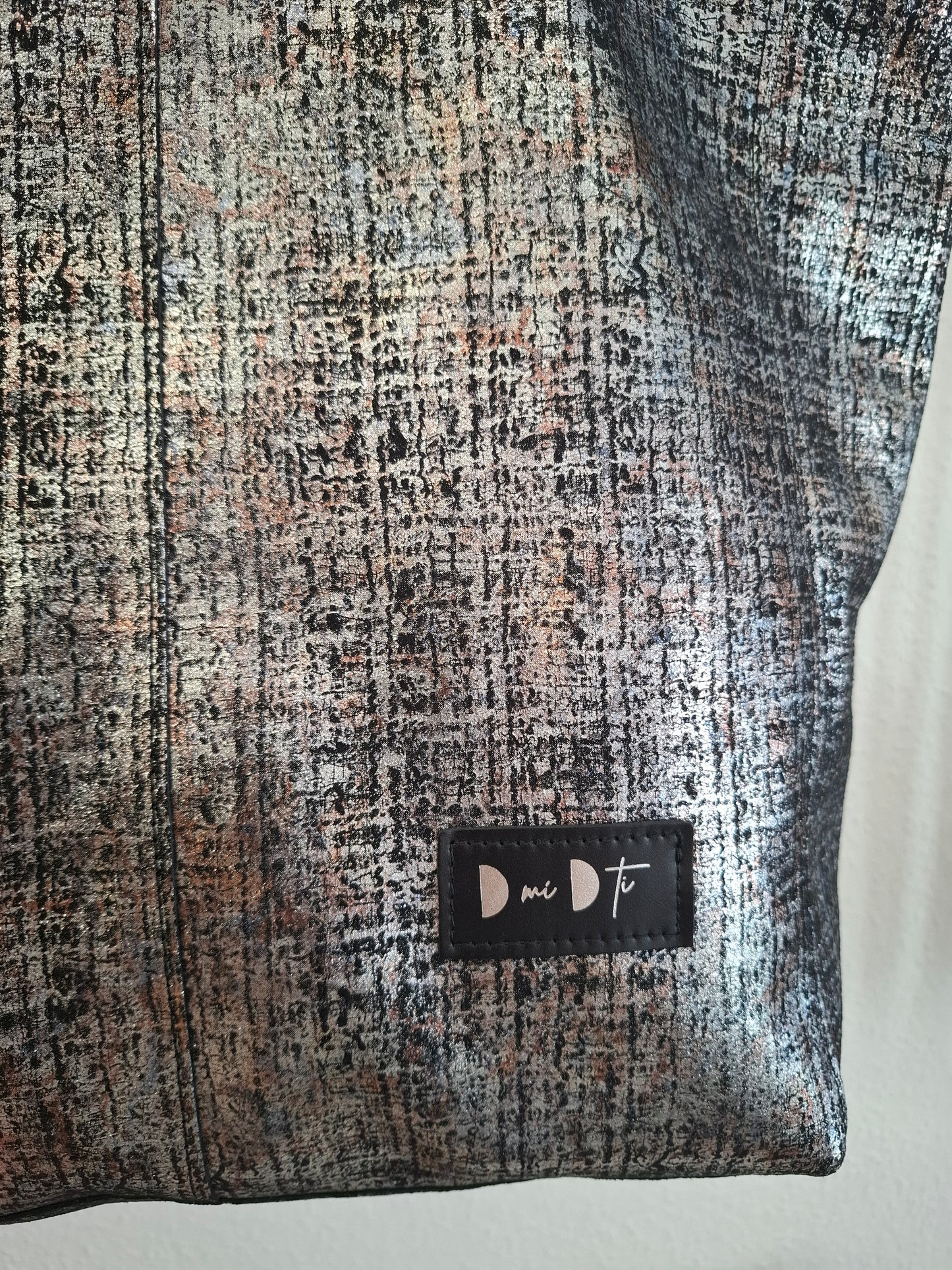 Bolso shopper VEGA XL piel jaspeado brillo negro y plata